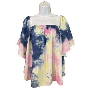 Bluetime Womens Off Shoulder Top LTie Dye Flared Sleeves  Boho Retro Hippie